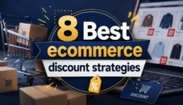 Illustration showcasing eight different ecommerce discount strategies to boost online retail sales.