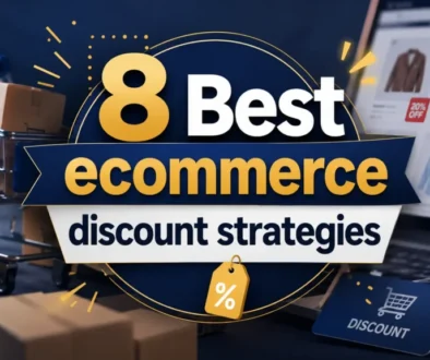 Illustration showcasing eight different ecommerce discount strategies to boost online retail sales.