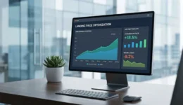 Alt Text: Desktop screen displaying landing page optimization data and conversion rate analytics.