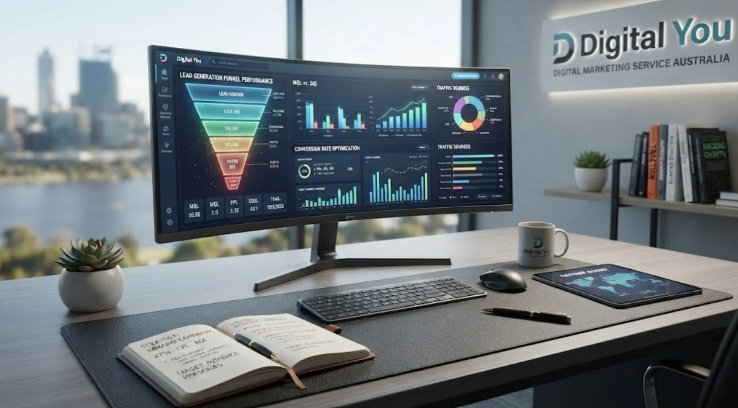 Digital marketing strategy dashboard for lead generation.