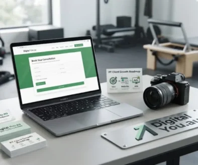 Marketing mistakes costing PT clients shown on a modern laptop screen in a fitness gym setting