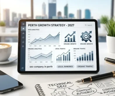 professional seo company in perth digital optimization scene on tablet screen.
